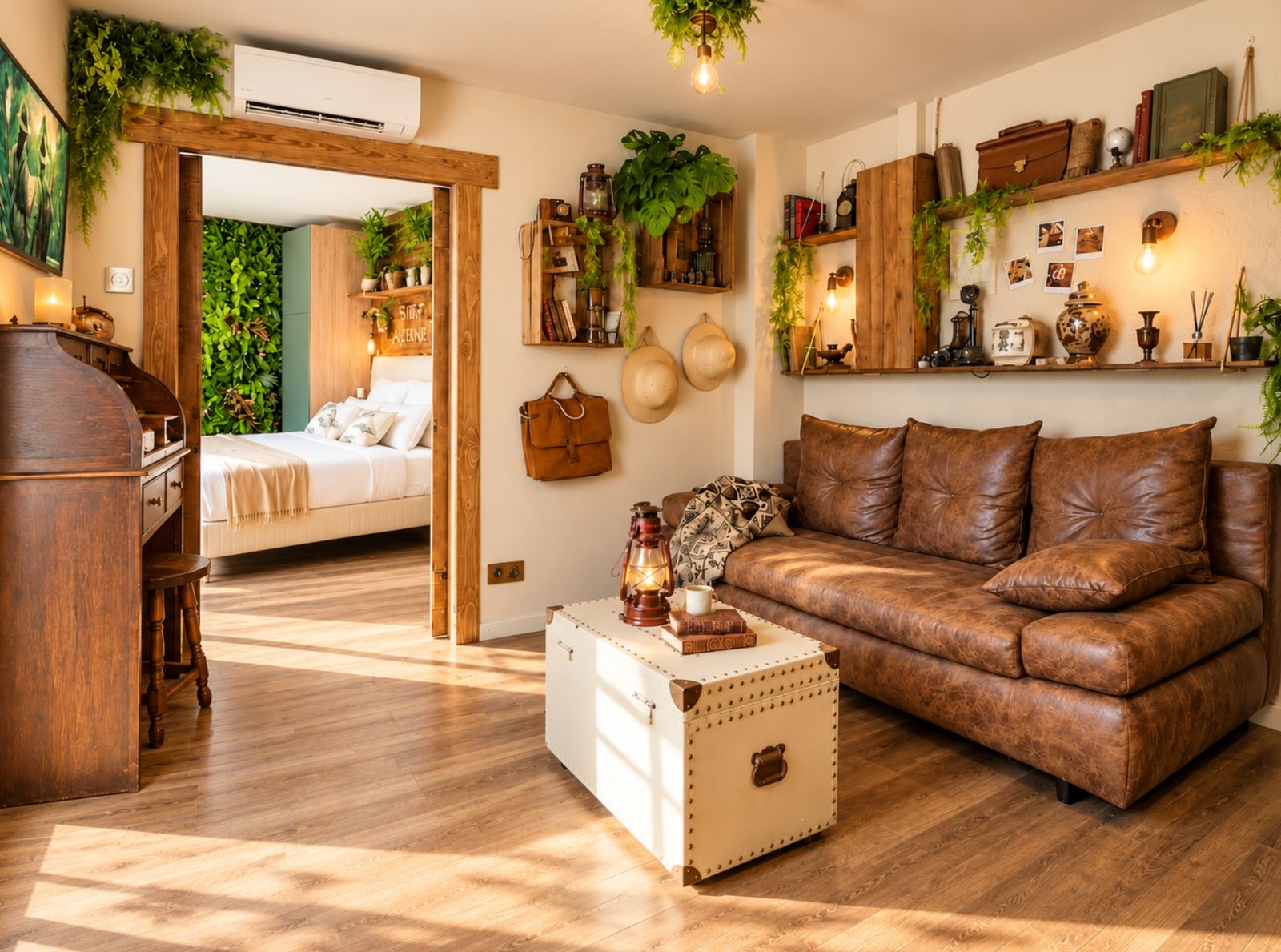 Le salon d'explorateur avec vue sur la chambre jungle